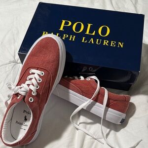 POLO Ralph Lauren Red Washed Canvas Sneakers NWT